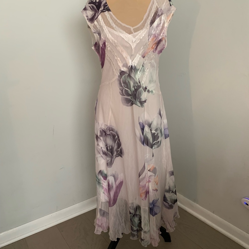 Komarov Floral Sheer Cap Sleeve Midi